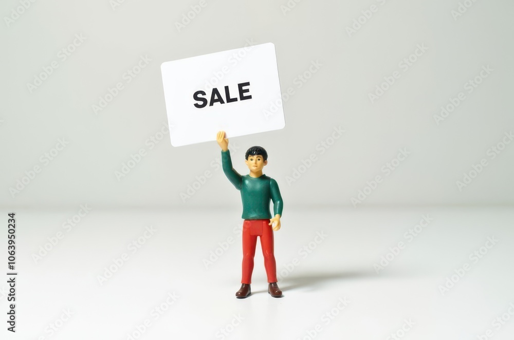 toy man holding a sign with the text (Sale) toy man holding a sign with the text (Sale)