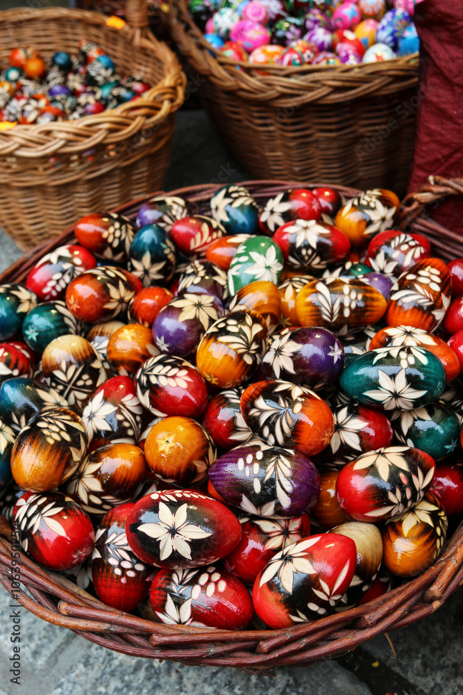 Naklejka premium KRAKOW, POLAND - MARCH 17, 2021: Annual easter fair at the Main Market Square in Krakow, Poland.