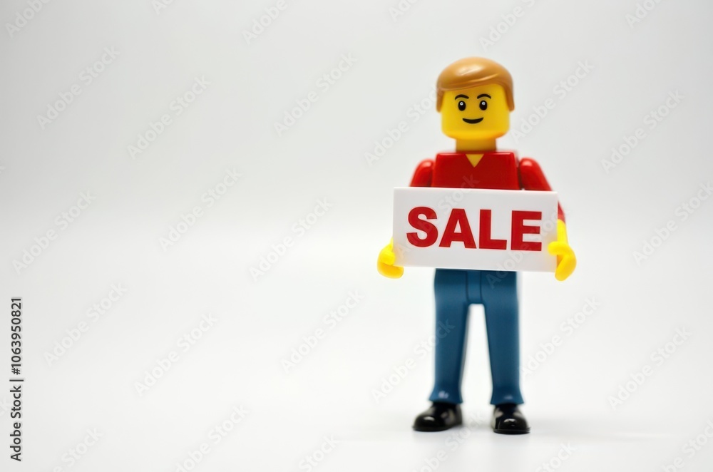 toy man holding a sign with the text (Sale) toy man holding a sign with the text (Sale)