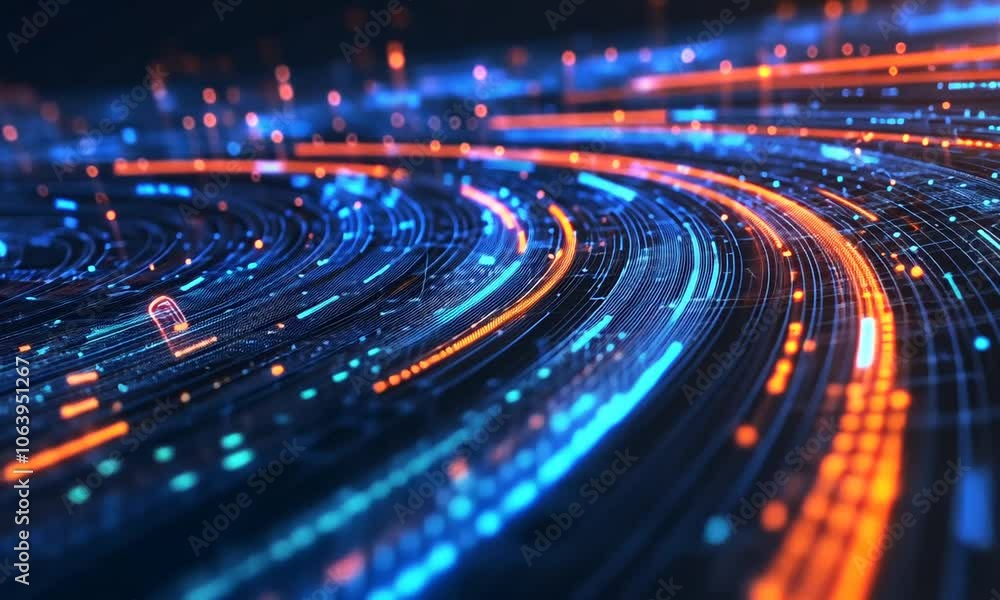 Abstract Digital Network with Glowing Blue and Orange Lines Abstract Digital Network with Glowing Blue and Orange Lines