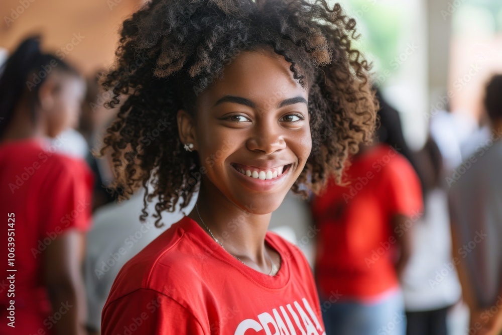Portrait of a young female volunteer community center Portrait of a young female volunteer community center