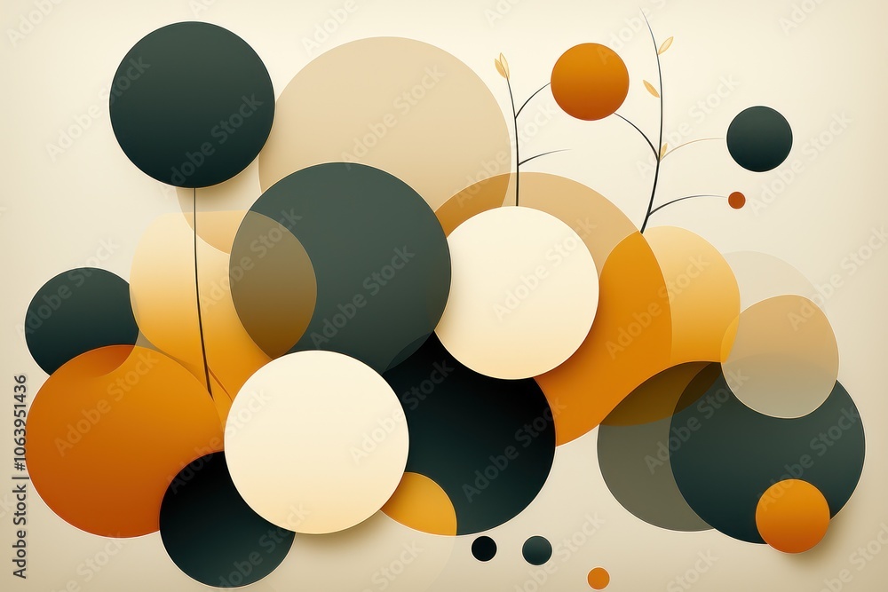 Abstract composition of overlapping circles and organic shapes in warm colors. Abstract composition of overlapping circles and organic shapes in warm colors.