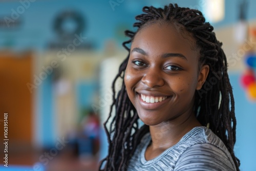 Portrait of a young female volunteer community center photo