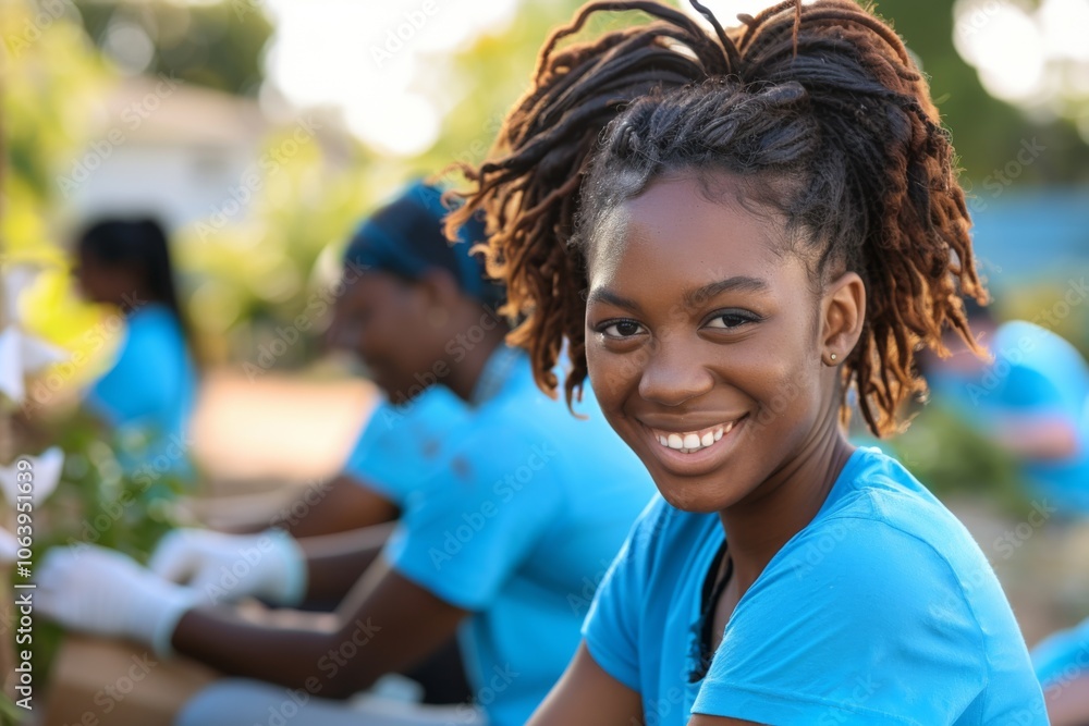 Portrait of a young female volunteer community center Portrait of a young female volunteer community center