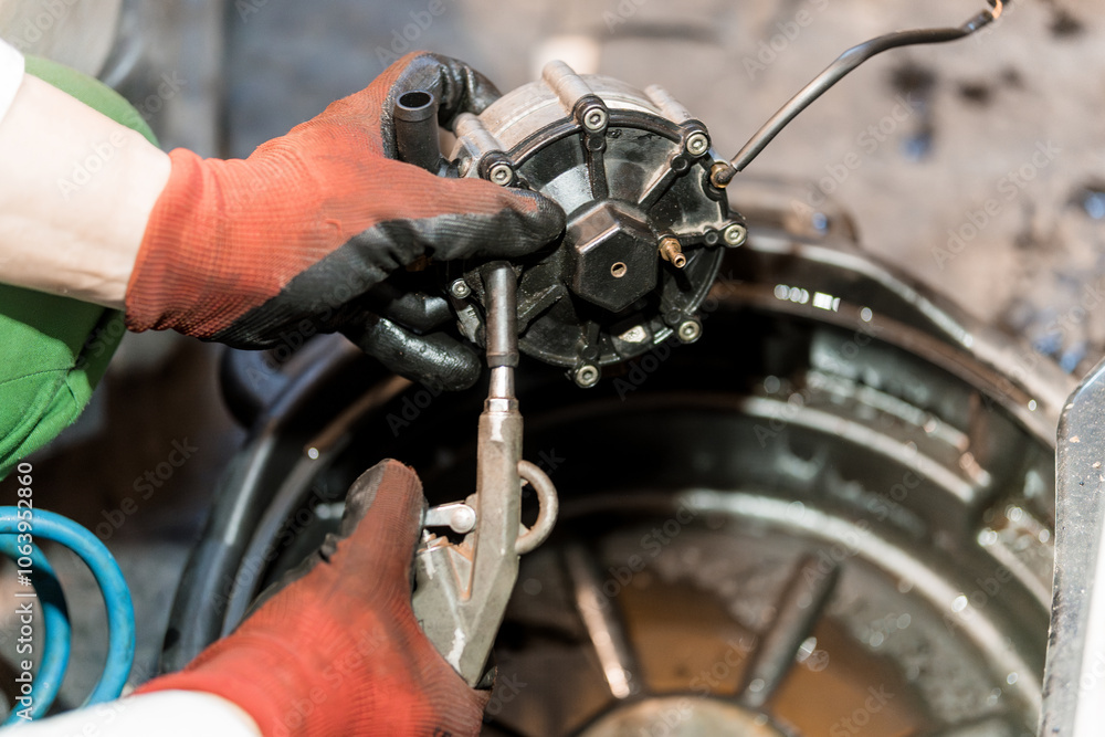 Mechanical Maintenance: A Technician Repairs an Engine Component with Precision Mechanical Maintenance: A Technician Repairs an Engine Component with Precision