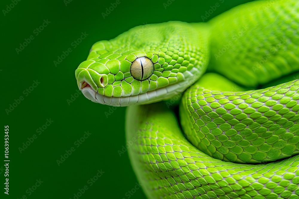 Obraz premium The background is a multicolored close-up of beautiful green bright python skin, with a reptile skin texture.