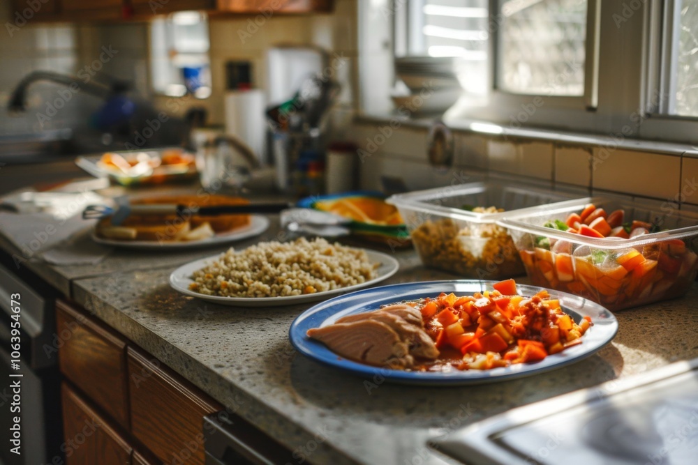 School lunch on a kitchen countertop School lunch on a kitchen countertop