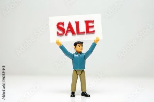 toy man holding a sign with the text (Sale)