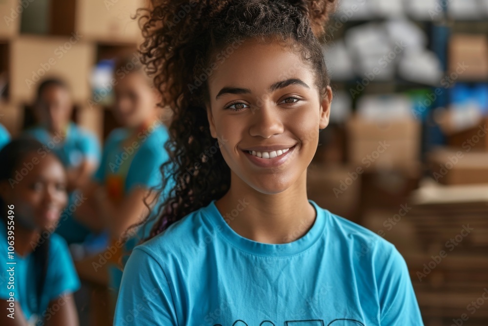 Portrait of a young female volunteer community center Portrait of a young female volunteer community center