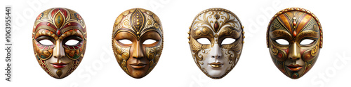 Elegant decorative masks displayed in a row photo