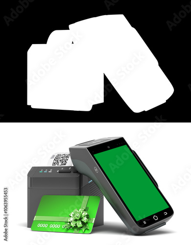 contactless payment with a gift card through the payment receipt terminal 3d render mockup on white with alpha