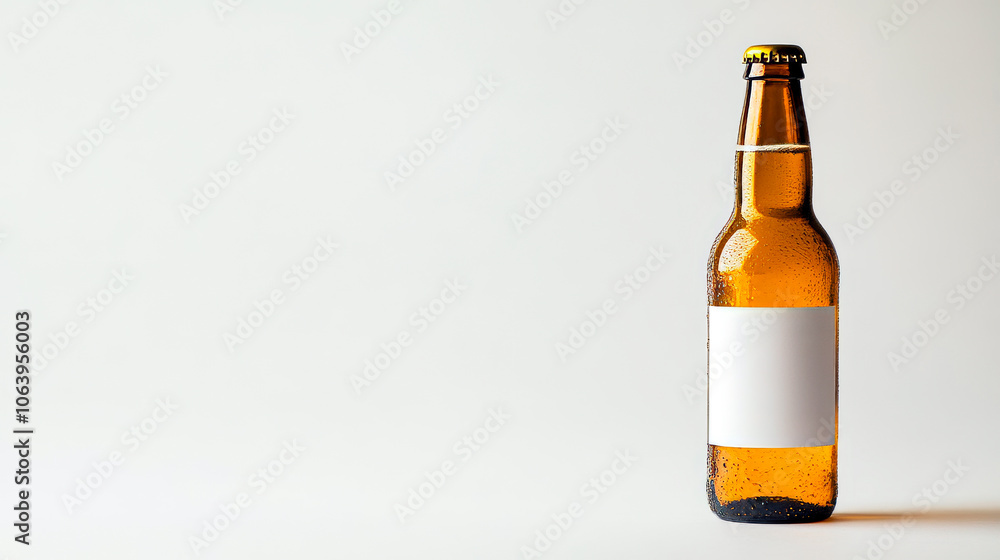 Minimalistic Beer Bottle with Blank Label on White Background, Space for Copy Minimalistic Beer Bottle with Blank Label on White Background, Space for Copy