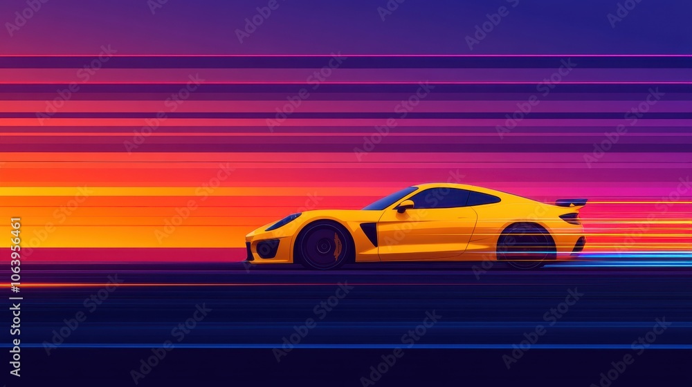 Dynamic Yellow Sports Car in Motion Dynamic Yellow Sports Car in Motion