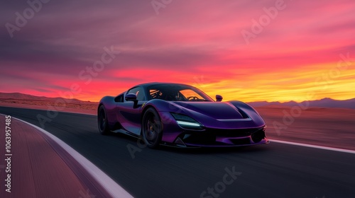 Stunning Purple Sports Car at Sunset