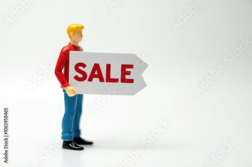 toy man holding a sign with the text (Sale)