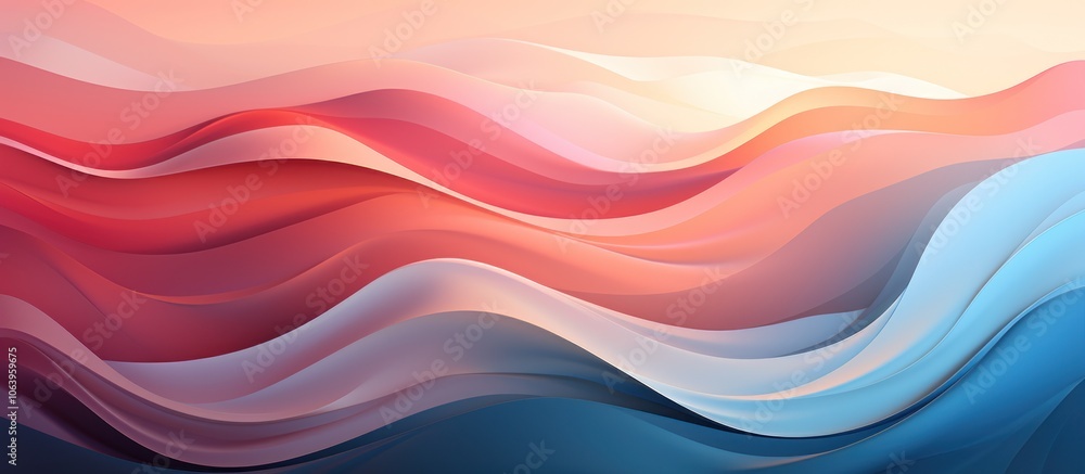 Fototapeta premium Abstract wavy patterns in warm and cool tones create a serene, modern visual experience.