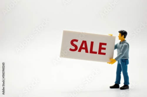 toy man holding a sign with the text (Sale)