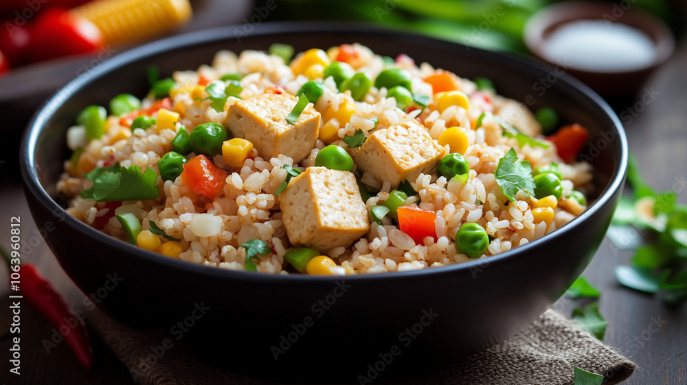 tofu stir-fry with vegetables on a rustic plate
tofu stir-fry with vegetables on a rustic plate