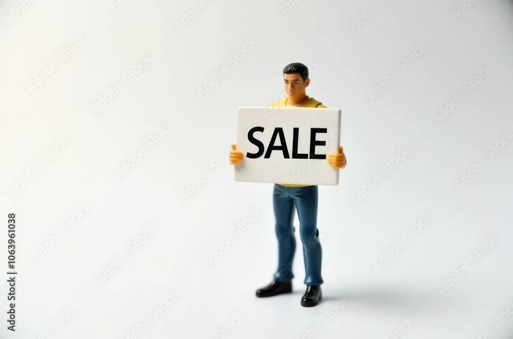 toy man holding a sign with the text (Sale) toy man holding a sign with the text (Sale)