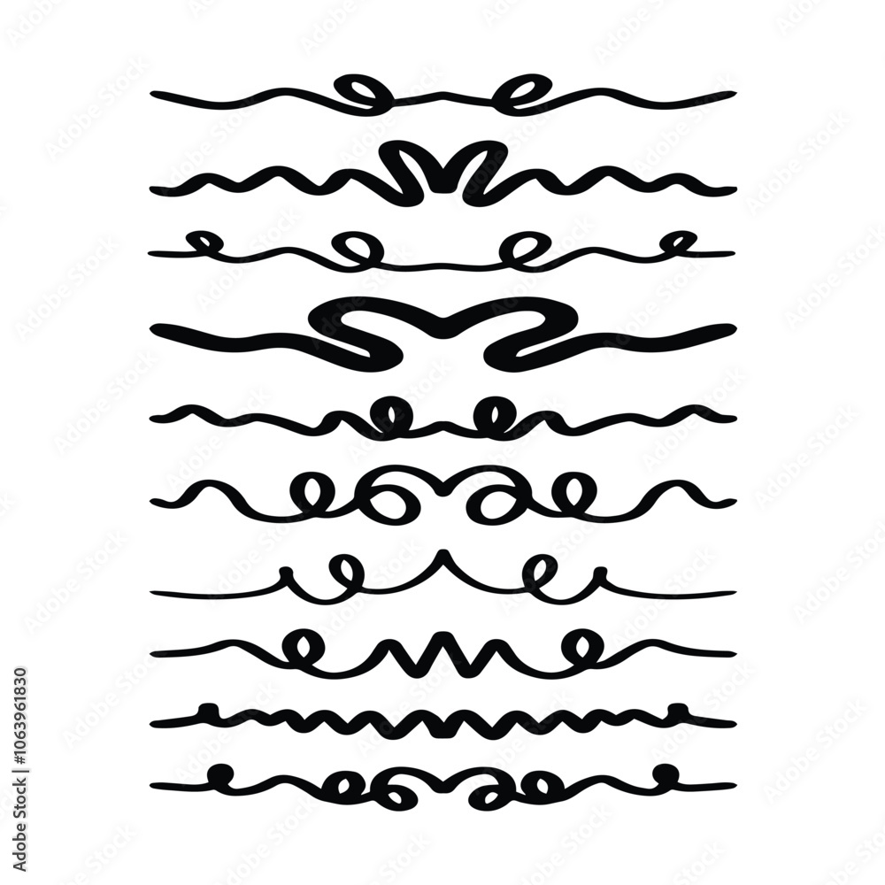 Hand drawn divider icon vector illustration design element of swish, swash, swoosh underline swirl squiggle stroke line Hand drawn divider icon vector illustration design element of swish, swash, swoosh underline swirl squiggle stroke line