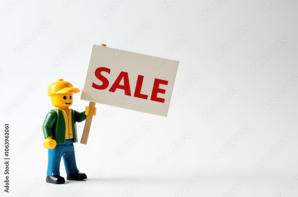 toy man holding a sign with the text (Sale) toy man holding a sign with the text (Sale)