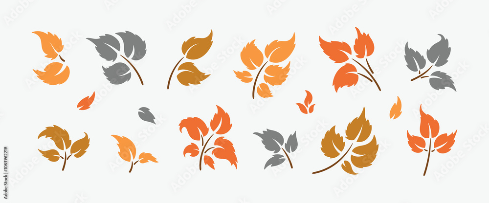 Vector Set of Fall Leaf Silhouette. Autumn Leaves of Plant and Trees Logo icons. Ecology, Environment, Nature Symbols. Vector Set of Fall Leaf Silhouette. Autumn Leaves of Plant and Trees Logo icons. Ecology, Environment, Nature Symbols.