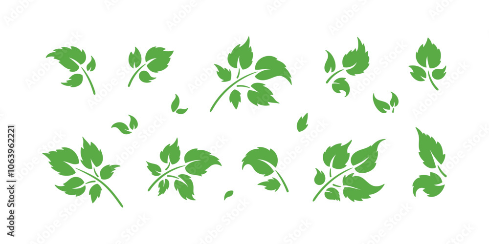 Vector Set of Green Leaf Silhouette. Leaves of Plant and Trees Logo icons. Ecology, Environment, Nature Symbols. Vector Set of Green Leaf Silhouette. Leaves of Plant and Trees Logo icons. Ecology, Environment, Nature Symbols.