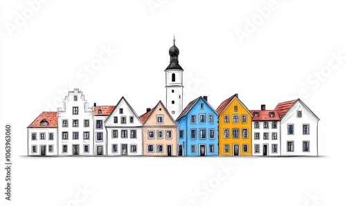 Wallpaper Mural Drawing of Nuremberg, Germany. Urban sketch in black color isolated on white background. Line drawing of historical building, castle and medieval houses. Hand drawn travel postcard. Torontodigital.ca