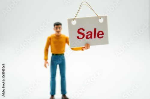 toy man holding a sign with the text (Sale)