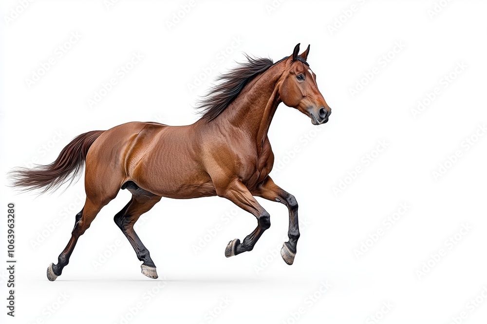 An isolated png of a handsome brown stallion galloping and jumping. An isolated png of a handsome brown stallion galloping and jumping.