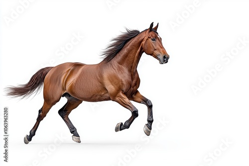 An isolated png of a handsome brown stallion galloping and jumping.