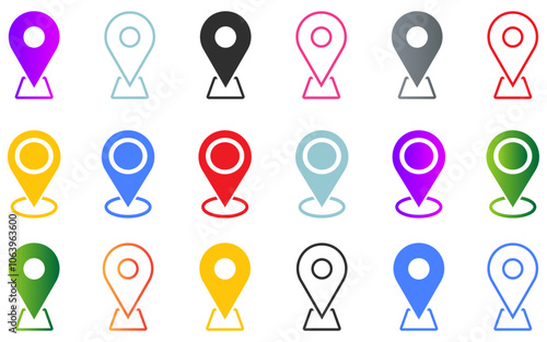 Location icon collection colorful buttons map pointer pin sign symbol outline destination place address navigation locator