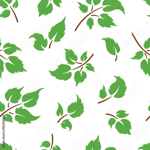 Green Leaf Silhouette Vector Seamless Pattern. Autumn Leaves of Plant and Trees. 