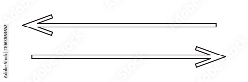 Straight long double vector arrow. Horizontal long straight arrow with two left and right pointers. Black width symbol isolated on white background