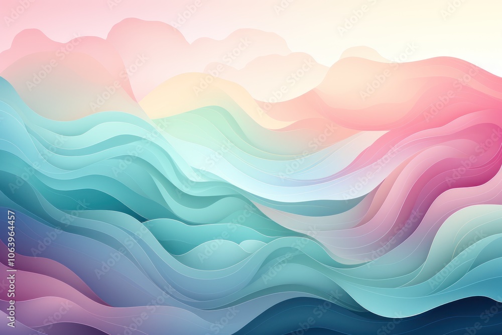 Abstract waves in pastel colors create a serene, flowing landscape. Abstract waves in pastel colors create a serene, flowing landscape.