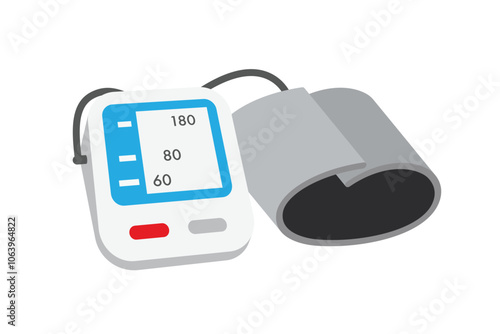 Electronic blood pressure monitor with cuff, blood pressure measurement, medical device, vector illustration.