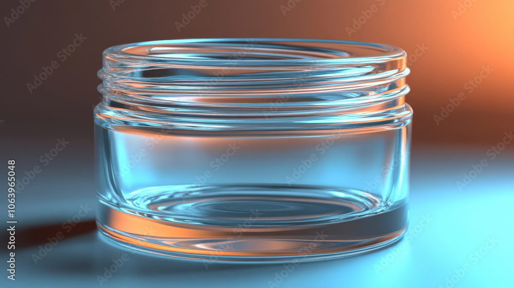 Clear skincare jar with sleek design, perfect for premium products. glass jar reflects light beautifully, creating elegant display for cosmetics or creams Clear skincare jar with sleek design, perfect for premium products. glass jar reflects light beautifully, creating elegant display for cosmetics or creams
