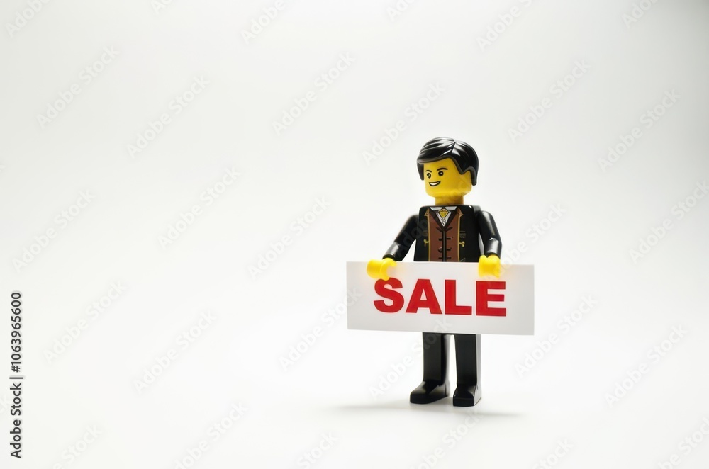 toy man holding a sign with the text (Sale) toy man holding a sign with the text (Sale)