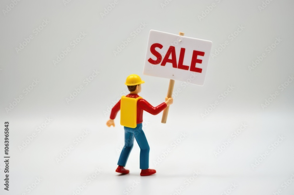 toy man holding a sign with the text (Sale) toy man holding a sign with the text (Sale)