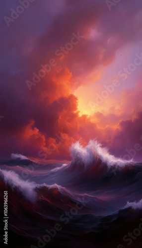 Wallpaper Mural Dramatic sunset over a turbulent sea with crimson and purple clouds. Torontodigital.ca