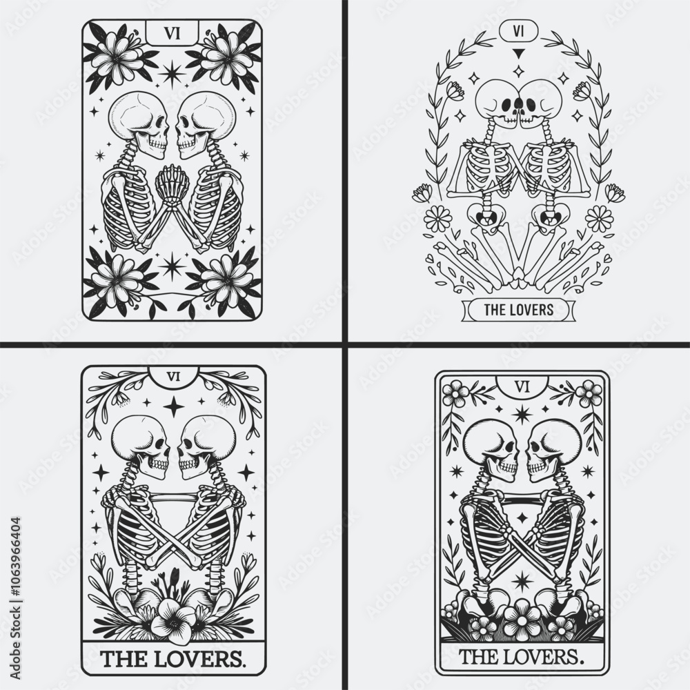 Fototapeta premium Tarot Card the Lovers Svg, Skull svg