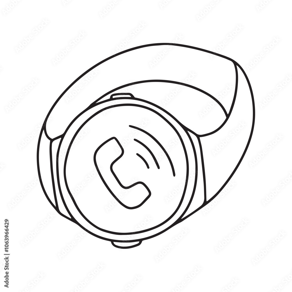 Smartwatch with calling icon on screen vector hand drawn sketch Smartwatch with calling icon on screen vector hand drawn sketch