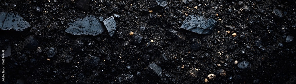 Close-up of Dark, Rough, Black Surface with Scattered Gold Specks Close-up of Dark, Rough, Black Surface with Scattered Gold Specks