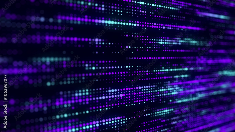 Abstract structure of blue dots with light on a black background. Science backdrop with moving particles. Digital transfer of big data. 3d rendering. Abstract structure of blue dots with light on a black background. Science backdrop with moving particles. Digital transfer of big data. 3d rendering.