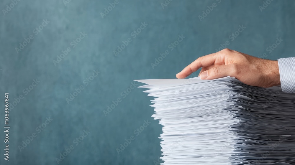 Naklejka premium Hand Resting on a Stack of Papers