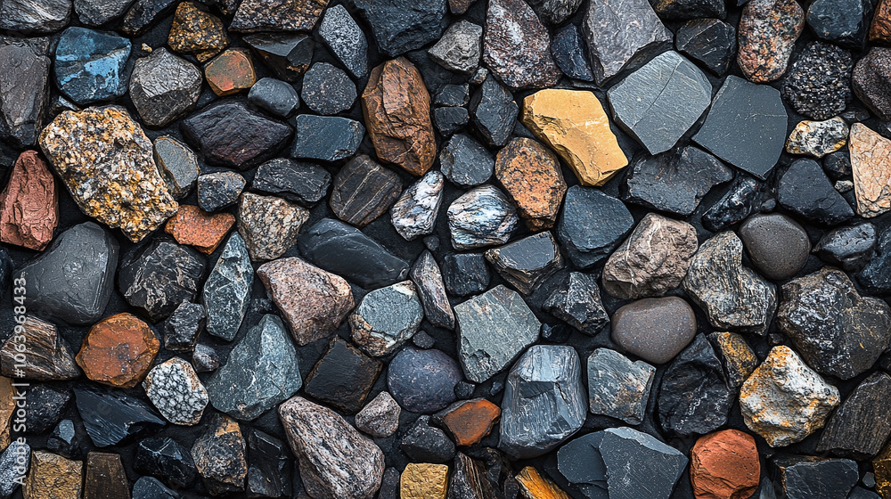 Top view of a diverse collection of rocks and minerals, displaying various textures and colors in a natural, rugged arrangement. Top view of a diverse collection of rocks and minerals, displaying various textures and colors in a natural, rugged arrangement.