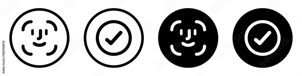 Face id scanning process vector icon set black color. Face id vector security concept. Face id icon for approving password. Vector illustration. Face id scanning process vector icon set black color. Face id vector security concept. Face id icon for approving password. Vector illustration.