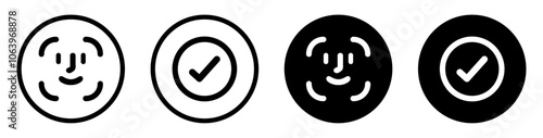Face id scanning process vector icon set black color. Face id vector security concept. Face id icon for approving password. Vector illustration.
