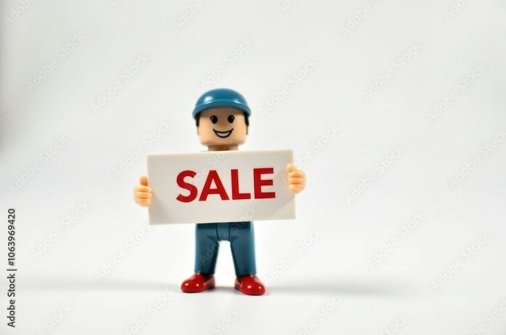 toy man holding a sign with the text (Sale) toy man holding a sign with the text (Sale)
