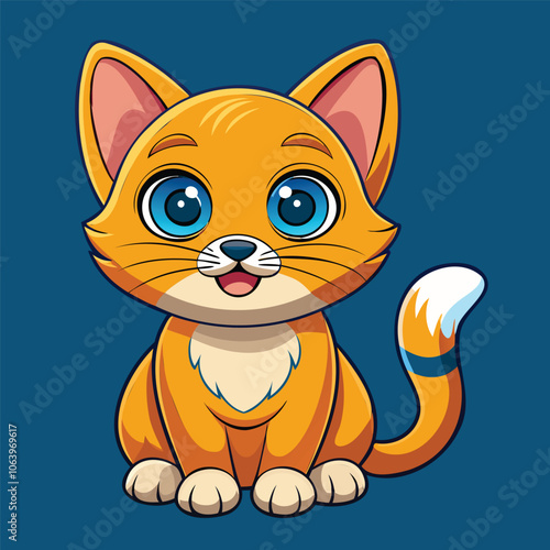 Cute Cartoon Orange Cat with Big Blue Eyes